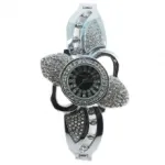 Montre bijou argenté motif fleur avec strass