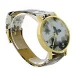 Montre-bracelet dorée imprimée fleuri