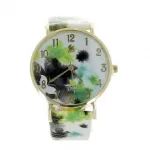 Montre-bracelet dorée imprimée fleuri