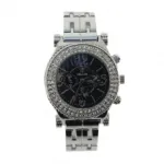 Montre argentée ornée de strass avec 3 compteurs