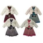Ensemble robe et veste à dentelle et pompons fille