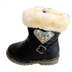 Bottines enfants avec fausse fourrure et motif cœur en strass