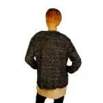 Pull chiné ouvert bordé de fausse fourrure