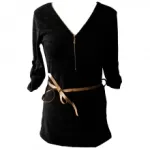 Pull chiné avec col V zippé et ceinture