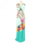 Robe longue imprimée fantaisie avec empiècement en voile