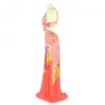 Robe longue imprimée fantaisie avec empiècement en voile