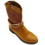 Bottines pour femme à empiècement tricot et chaînes dorées