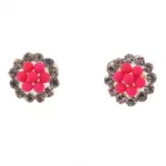 Boucles d’oreilles clips fleurs ornées de perles et strass