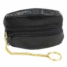 Portefeuille zippé en cuir avec une chaînette dorée