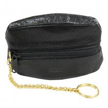 Portefeuille zippé en cuir avec une chaînette dorée