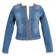 Veste jeans bordée de chaîne dorée
