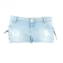 Short en jeans délavé avec lacet sur les côtés