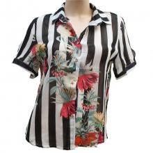 Chemise à rayures imprimée fleurie
