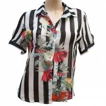 Chemise à rayures imprimée fleurie