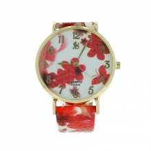 Montre-bracelet dorée imprimée fleuri