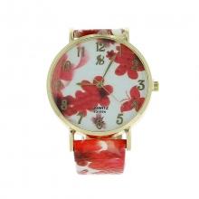 Montre-bracelet dorée imprimée fleuri