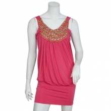 Robe de soirée courte et drapée avec perles dorées