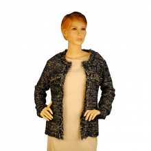 Pull chiné ouvert bordé de fausse fourrure