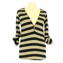 Top rayé avec col zippé et manches retroussables