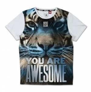 T-shirt homme motif tête de tigre et you are awesome