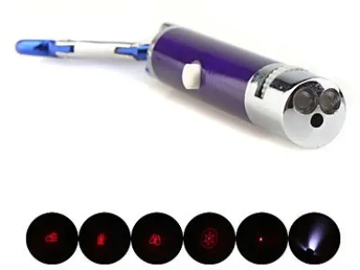 Grossiste, fournisseur et fabricant L5/5 en 1 1mw 650nm pointeur laser rouge projective avec 2 * conduit et porte-clés pourpre