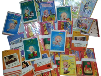Lot carterie anniversaire, humour, voeux , etc x500pc
