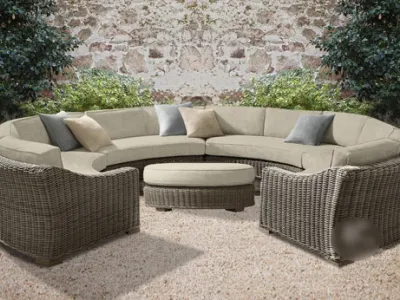 SALON DE JARDIN ROND "MOON" EN WICKER