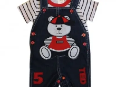 Ensemble salopette jeans avec motif brodé et t-shirt pour bébé garçon