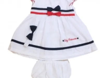 Ensemble trois pièces avec nœuds et bandes bicolores pour bébé fille
