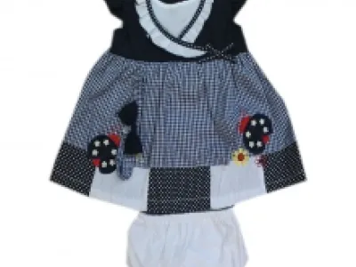 Ensemble trois pièces à carreaux et pois pour bébé fille