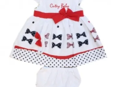 Ensemble trois pièces à pois et motif nœud pour bébé fille