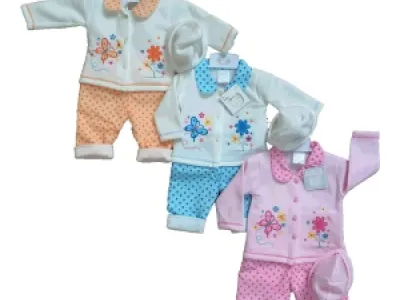 Ensemble trois pièces à pois avec papillon et fleur brodé
