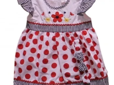 Ensemble robe à pois avec liseré et bandeau pour bébé fille