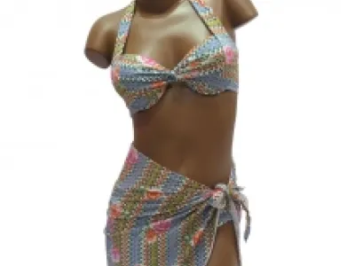 Bikini motif aztèque et rose avec paréo