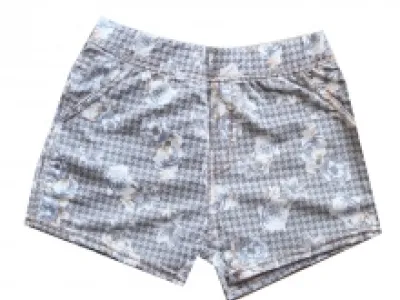Short imprimé pied-de-poule et fleur