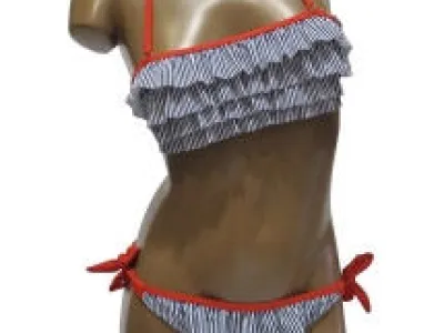 Bikini tendance à rayures et volants