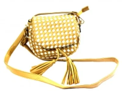 Sac à bandoulière bicolore tressé avec pompons