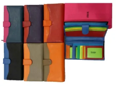 Portefeuille en cuir avec compartiments multicolores
