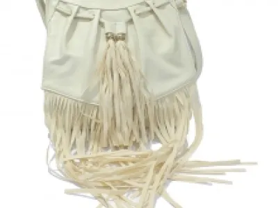 Sac à bandoulière à franges avec lien à serrer et pompons