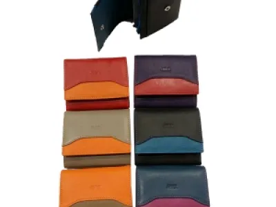Portefeuille en cuir avec rabat bicolore