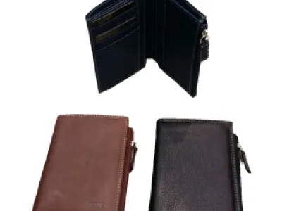 Portefeuille en cuir avec zip côté