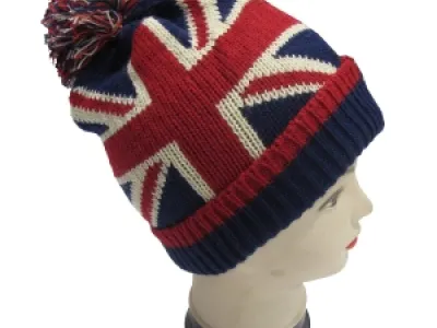 Bonnet Union Jack avec pompon