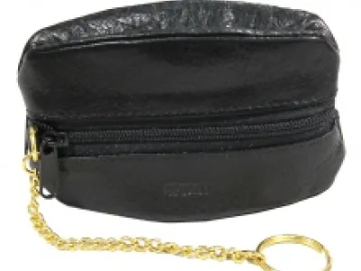 Portefeuille zippé en cuir avec une chaînette dorée