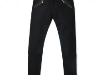Pantalon avec poches ornées de zip et strass