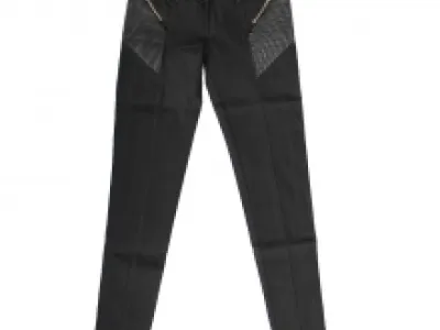 Pantalon noir orné de tissu strié