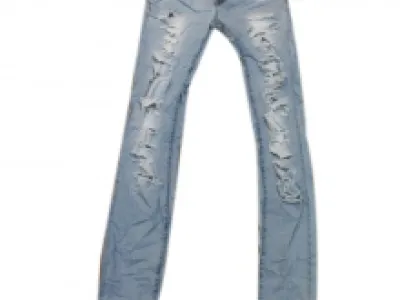 Pantalon jeans délavé avec déchirure et ceinture
