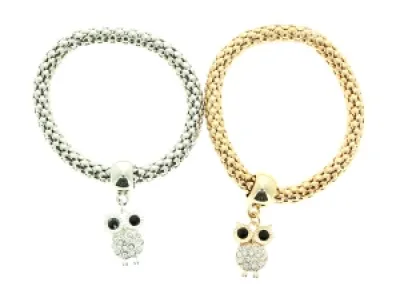 Bracelet en cotte de mailles avec un hibou à strass