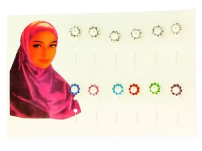 Épingle motif fleuri ornée de strass pour hijab