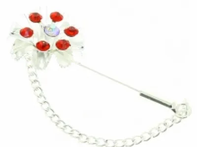 Broche fleur à strass avec une chaînette argentée