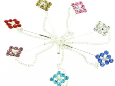 Broche ornée de strass et une chaînette